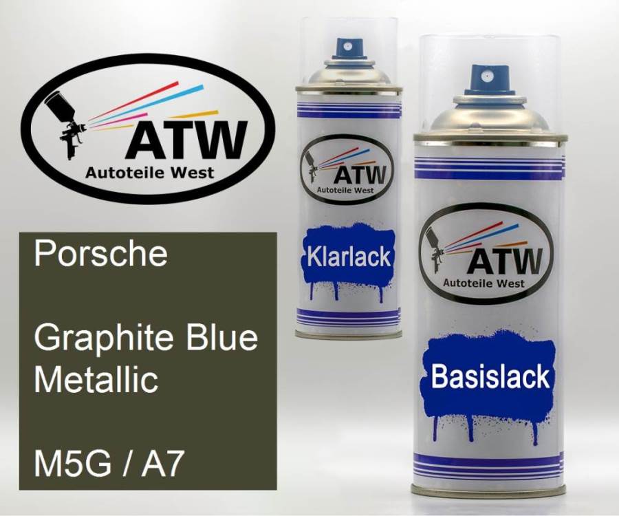 Porsche, Graphite Blue Metallic, M5G / A7: 400ml Sprühdose + 400ml Klarlack - Set, von ATW Autoteile West.